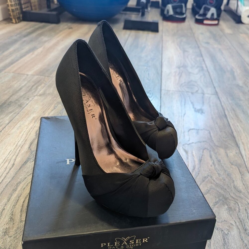 Pleaser Black Satin Heels Gorgeous 28 Platform Stiletto Pumps